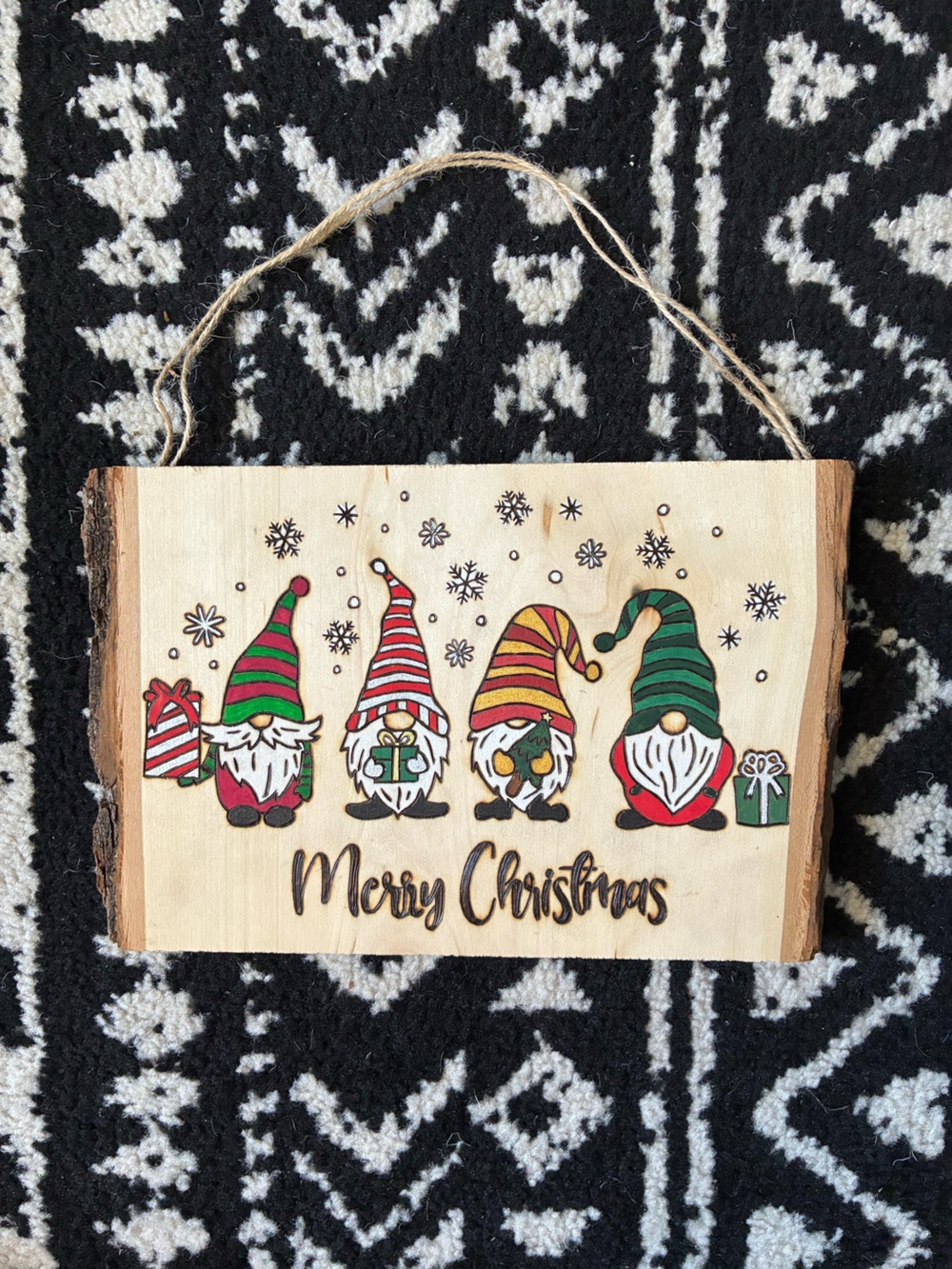 Wooden Merry Christmas Gnome Hanging Sign - Green & Red